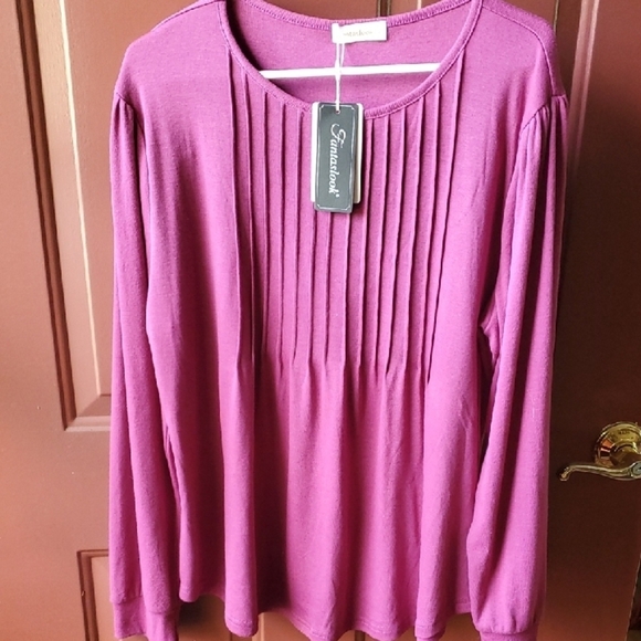 Fantaslook Nwt Chic Pink Long Sleeve Pleated Blouse - Picture 1 of 10